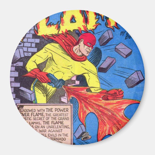 Vintage The Flame Superhero Comic Book Powers Magnet (Front)