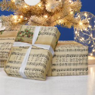 Vintage The Happy Christmas Comes Once More Carol Wrapping Paper