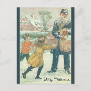 Vintage The Mailman Christmas Postcard