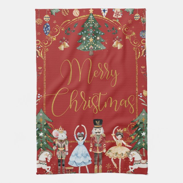 Vintage The Nutcracker Festive Merry Christmas Tea Towel (Vertical)