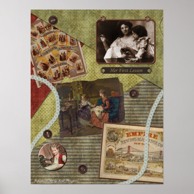 Vintage "The Sewing Lesson" Scrapbook Print (Front)