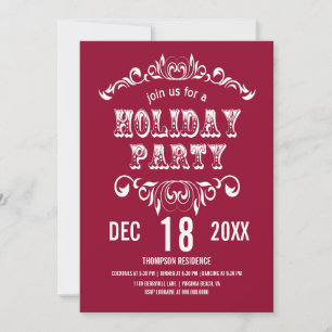 Vintage Theatre Bill Holiday Party Invite-cranberr Invitation