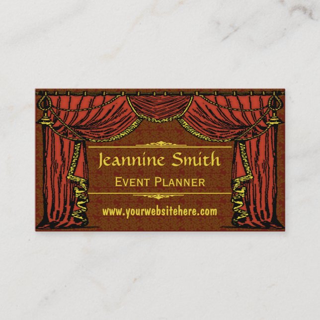 Vintage Theatre Curtains Damask Business Card (Front)