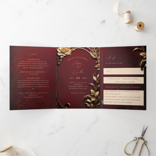 Vintage Theatre-Inspired Tri-Fold Wedding Invitation (Inside)