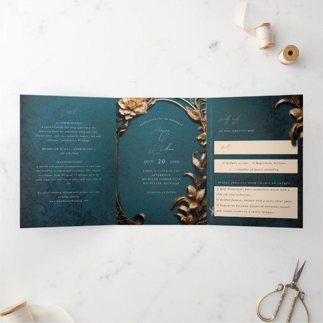 Vintage Theatre-Inspired Tri-Fold Wedding Invitation (Inside)