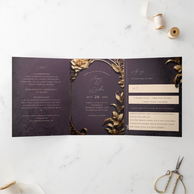 Vintage Theatre-Inspired Tri-Fold Wedding Invitation (Inside)