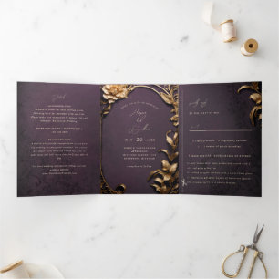 Vintage Theatre-Inspired Tri-Fold Wedding Invitation