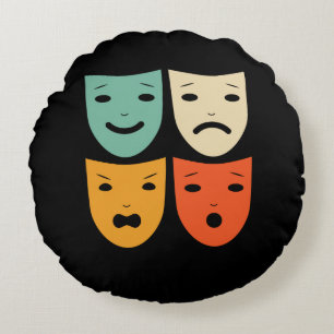 Vintage Theatre Masks Theatre Actress Drama Actor Round Cushion