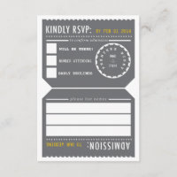 Vintage Theatre Ticket RSVP in Grey and Yellow