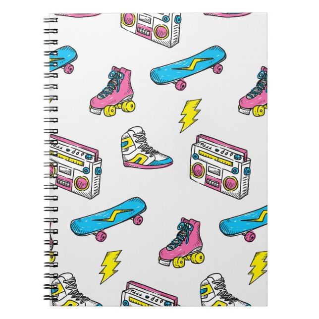 Vintage theme background with sneakers radio skate notebook (Front)