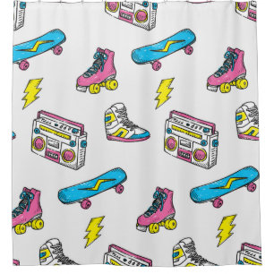 Vintage theme background with sneakers radio skate shower curtain