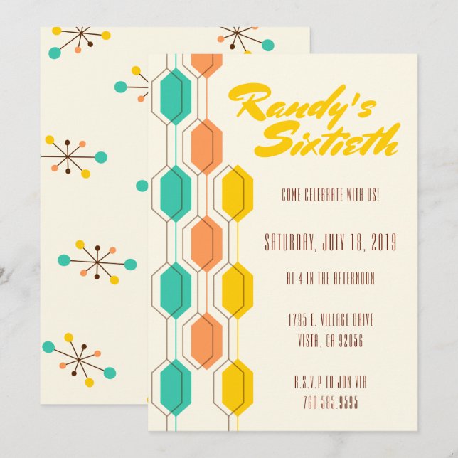 Vintage theme Mid Century, Birthday  Invitation (Front/Back)