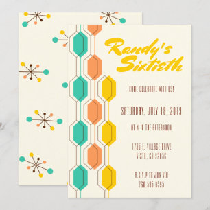 Vintage theme Mid Century, Birthday  Invitation