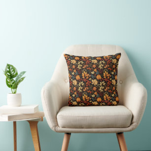 Vintage Themed Autumn Foliage Patterned Cushion