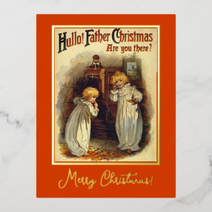 Vintage Themed Christmas Greeting Babies Phone Foil Holiday Postcard