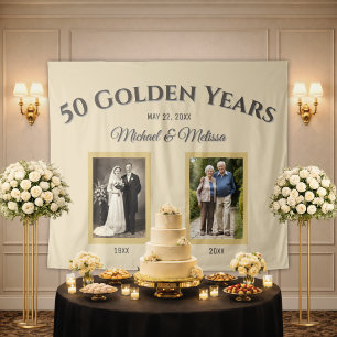 Vintage Then and Now 50 Golden Years Anniversary  Tapestry