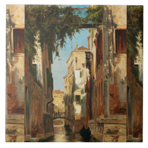Vintage Theodor Groll Venice View of a Canal Tile