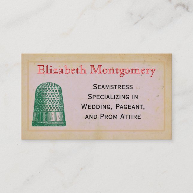Vintage Thimble Seamstress Tailor Business Cards (Front)