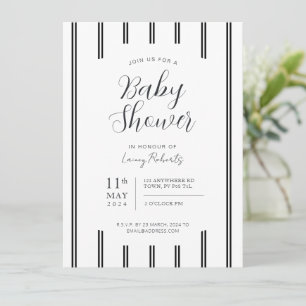 Vintage Thin Black and White Vertical Stripe Invitation
