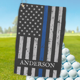 Vintage Thin Blue Line Flag Personalised Police Golf Towel