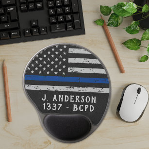 Vintage Thin Blue Line Personalised Police Officer Gel Mouse Mat
