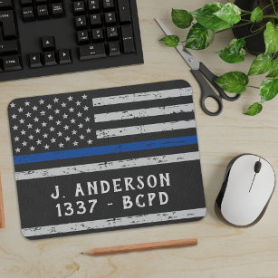 Vintage Thin Blue Line Personalised Police Officer Mouse Mat
