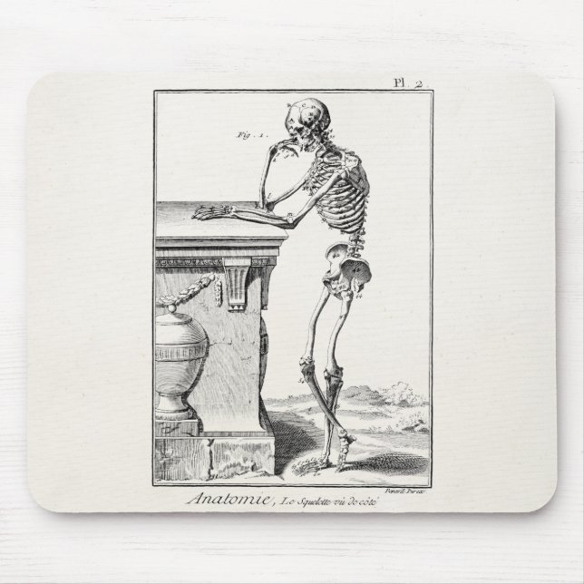 Vintage Thinking Human Skeleton Medical Anatomy Mouse Mat (Front)