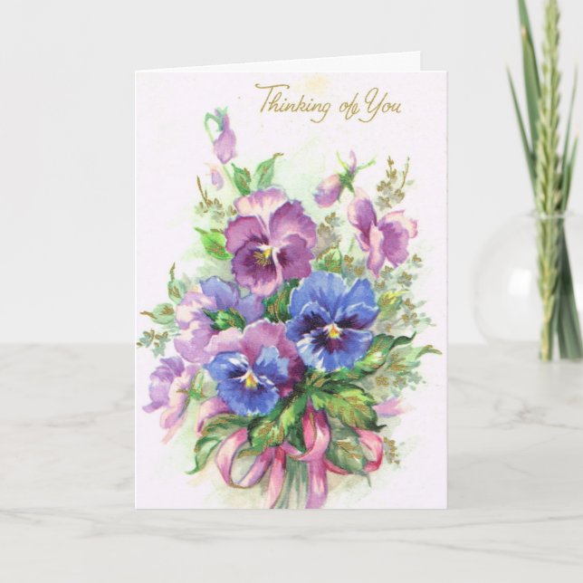 Vintage - Thinking of You Bouquet of Pansies, Card (Front)
