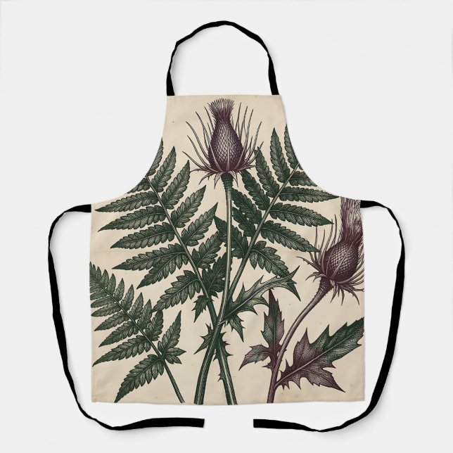 Vintage Thistle and Fern Botanical Apron (Front)