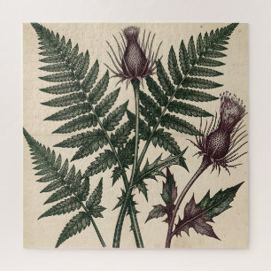 Vintage Thistle and Fern Botanical Jigsaw Puzzle