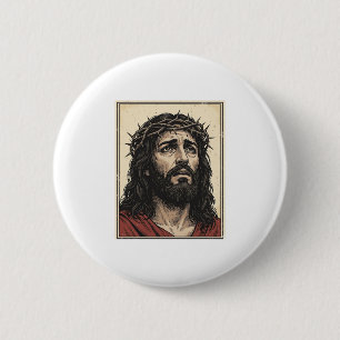 Vintage Thorn Crown Religious Portrait Vector Art_ 6 Cm Round Badge