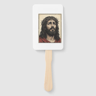 Vintage Thorn Crown Religious Portrait Vector Art_ Hand Fan