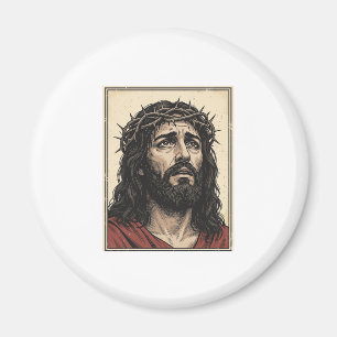Vintage Thorn Crown Religious Portrait Vector Art_ Magnet