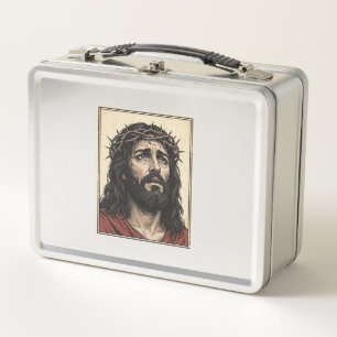 Vintage Thorn Crown Religious Portrait Vector Art_ Metal Lunch Box