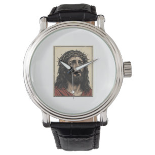 Vintage Thorn Crown Religious Portrait Vector Art_ Watch