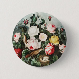 Vintage Thornton Roses Bird Nest Art 6 Cm Round Badge