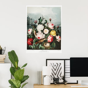 Vintage Thornton Roses Bird Nest Art Poster