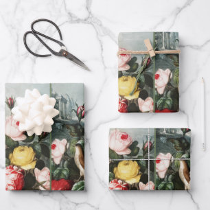 Vintage Thornton Roses Bird Nest Art Wrapping Paper Sheet