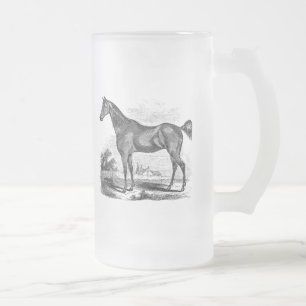 Vintage Thoroughbred Horse Equestrian Personalised Frosted Glass Beer Mug