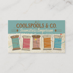 Vintage thread spools sewing pins seamstress business card