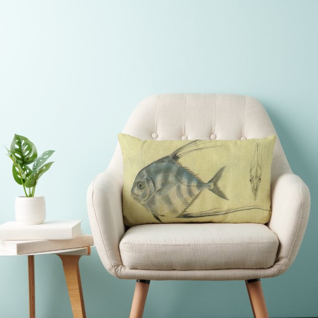 Vintage Threadfin Trevally, African Pompano Fish Lumbar Cushion (Chair)