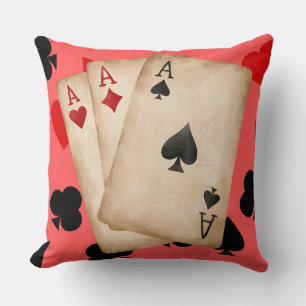 Vintage Three Aces Playing Cards Casino Graphic Cushion
