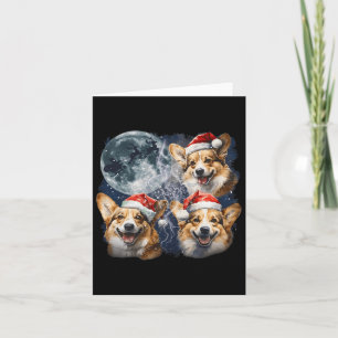 Vintage Three Christmas Corgis Dog Santa Howling A Card