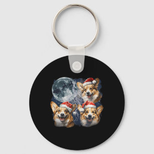 Vintage Three Christmas Corgis Dog Santa Howling A Key Ring