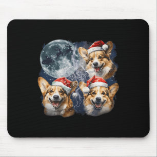 Vintage Three Christmas Corgis Dog Santa Howling A Mouse Mat