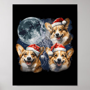Vintage Three Christmas Corgis Dog Santa Howling A Poster