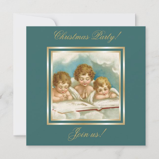 Vintage three cute praying angels invitation (Front)