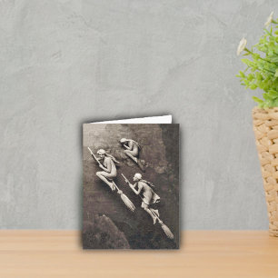 Vintage Three Halloween Witches Flying Brooms Card