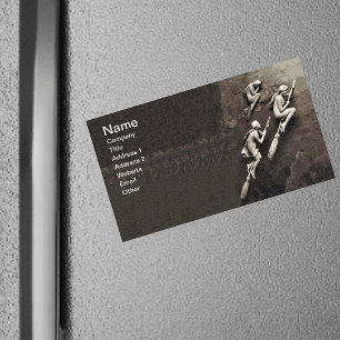 Vintage Three Halloween Witches Flying Brooms Magnetic Business Card