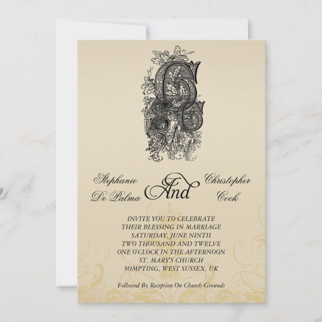 Vintage Three Initials Monogram Wedding Invitation (Front)